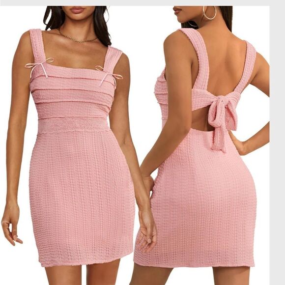 NWT MEROKEETY SUMMER SLEEVELESS SQUARE NECK TIE STRAP Lined MINI DRESS L
Bbb - Picture 3 of 14